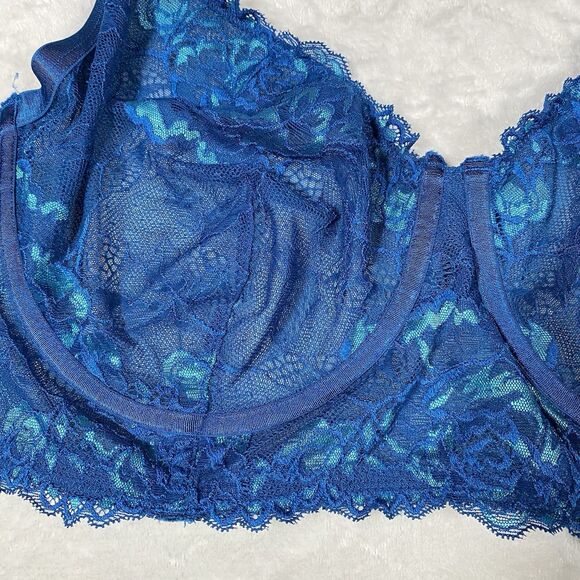 Torrid Curve Longline Bra Women's Plus Sz 4 Blue Lace Underwire Sheer Unlined - Picture 2 of 8